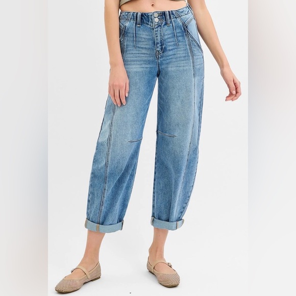 Risen Jeans Denim - RISEN Mid Rise Slouchy Barrel Ankle Jeans Medium Wash Size 25 PGA21178